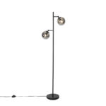 Art Deco floor lamp black with smoke glass 2-light - Pallon