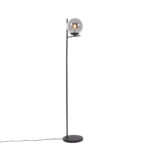 Art Deco floor lamp black with smoke glass - Flore