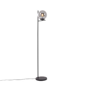 Art Deco floor lamp black with smoke glass - Flore