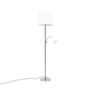 Classic floor lamp steel with white shade and reading lamp - Retro