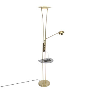 Gold floor lamp with reading arm incl. LED and USB port - Seville