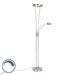 Modern floor lamp steel and glass incl. LED with reading arm - Divine