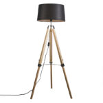 Natural floor lamp with black linen shade 45 cm - Tripod