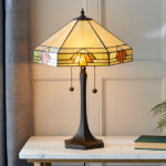 Nevada Medium Tiffany Glass Table Lamp In Dark Bronze