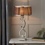 Oksana Medium Table Lamp In Nickel With Chocolate Shade