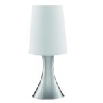 Satin Silver Touch Table Lamp With White Fabric Shade