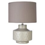 Wavina Grey Fabric Shade Table Lamp With Cream Ceramic Base