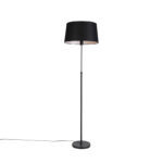 Floor lamp black with black linen shade 45cm adjustable - Parte