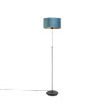 Floor lamp black with velor shade blue with gold 35 cm - Parte