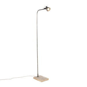 Industrial floor lamp black with wood - Reena