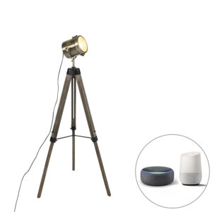 Smart floor lamp tripod wood with studio spot incl. Wifi B35 - Braha