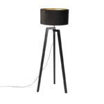 Floor lamp tripod black wood with black shade 50 cm - Puros