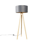 Floor lamp wood with fabric shade gray 50 cm - Tripod Classi