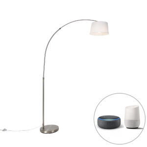 Smart arc lamp steel with white fabric shade incl. Wifi A60 - Arc Basic