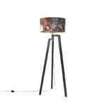 Tripod floor lamp black with shade floral design 50 cm - Puros