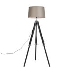 Floor Lamp Black with 45cm Taupe Linen Shade - Tripod