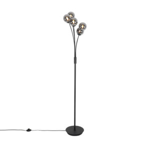 Modern floor lamp black 5-light with smoke glass - Athens