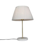 Retro table lamp brass with Pleated shade cream 35 cm - Kaso