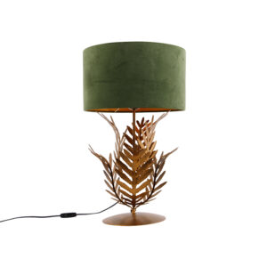 Vintage table lamp gold with velvet shade green 35 cm - Botanica