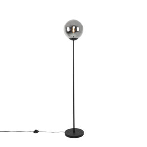 Art Deco floor lamp black with smoke glass - Pallon Mezzi