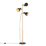 Rural floor lamp black with wood 3 lights - Flint