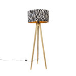 Vintage floor lamp wood shade zebra design 50 cm - Tripod Classic