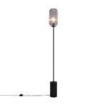 Art Deco floor lamp black with smoke glass - Rid