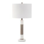 Chania White Linen Shade Table Lamp with White Marble Base