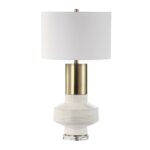 Crotone White Linen Shade Table Lamp With White Ceramic Base