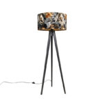 Floor lamp tripod black with shade flowers 50 cm - Tripod Classic