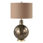 Pesaro Taupe Faux Silk Shade Table Lamp With Abstract Glass Base