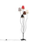 Design floor lamp black with fabric shades 5-light - Melis