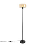 Art deco floor lamp black with amber glass - Bizle