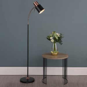 Dar BON4954 Bond Floor Lamp In Matt Black And Copper