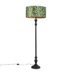 Floor Lamp Black with 50cm Velvet Peacock Shade - Classico