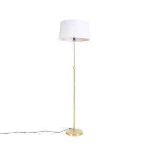 Floor lamp Gold/Brass with 45cm White Linen Shade - Parte