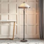 Fargo Tiffany Glass Shade Floor Lamp In Satin Black