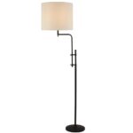 Munich Natural Linen Shade Floor Lamp In Matt Black