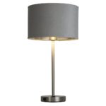 Finn Grey Velvet Shade Table Lamp With USB In Satin Nickel