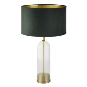 Oxford Green Velvet Shade Table Lamp With Glass Brass Base