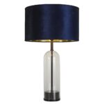 Oxford Navy Velvet Shade Table Lamp With Glass And Marble Base