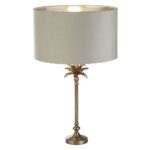 Palm Grey Velvet Shade Table Lamp In Antique Nickel