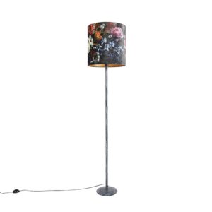 Vintage floor lamp antique gray shade floral design 40 cm - Simplo