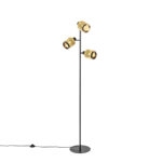 Industrial floor lamp black with gold 3 lights - Kayden