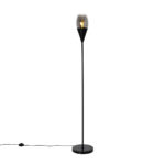 Modern floor lamp black with smoke glass - Drop