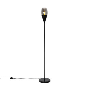 Modern floor lamp black with smoke glass - Drop