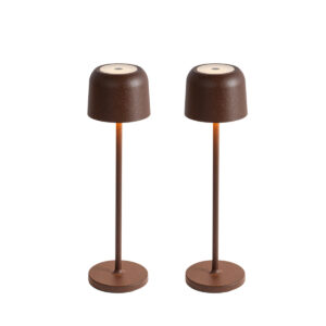 Set of 2 Table Lamps Mushroom Rust Brown Incl. Charging Station - Raika