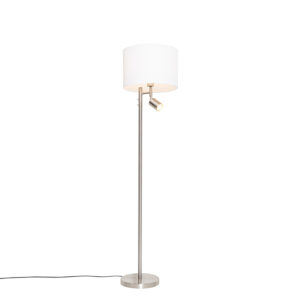 Steel floor lamp with white shade and reading lamp - Jelena