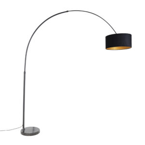 Arc lamp black velor shade black with gold 50 cm - XXL