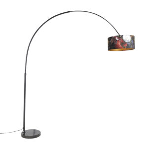 Arc lamp black velor shade floral design 50 cm - XXL